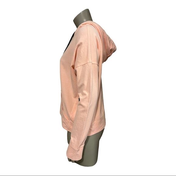 DKNY Sport Orange Pigment Dyed Two Tone Logo Distressed Hoodie Womens Small NWT - Picture 3 of 8